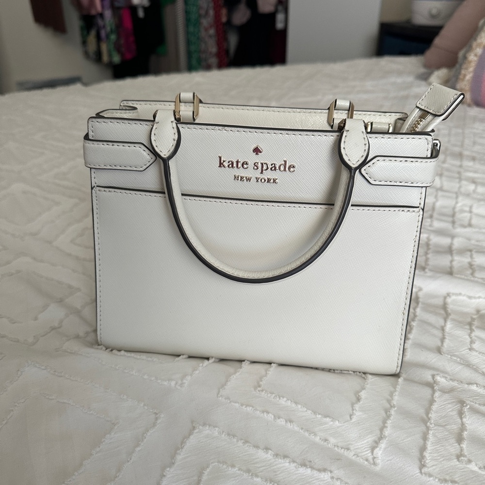 White Kate Spade New York Staci Small Satchel Handbag - Crossbody & Drop Handle